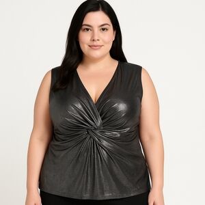 Lane Bryant Women's Faux-Wrap Foil Knot-Waist Shimmer V Neck Blouse Size 18/20
